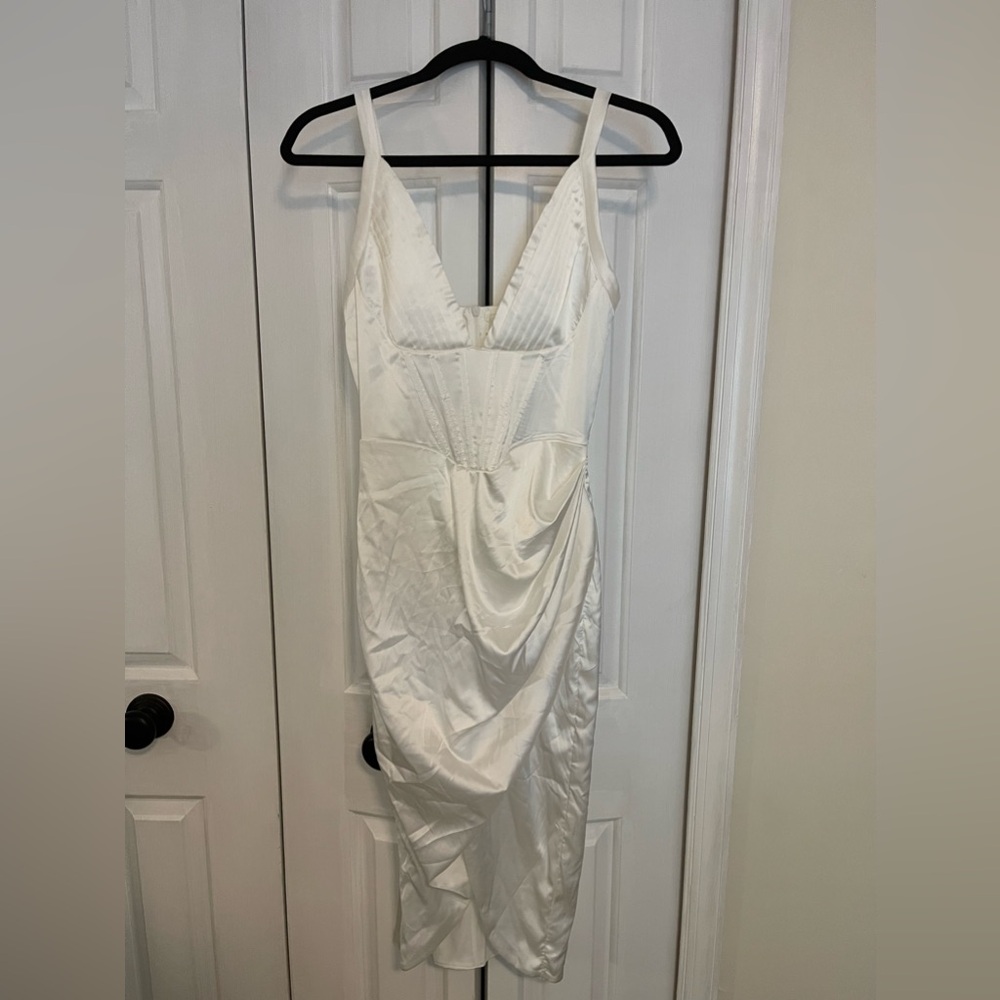 White Corset satin midi dress with slit size small